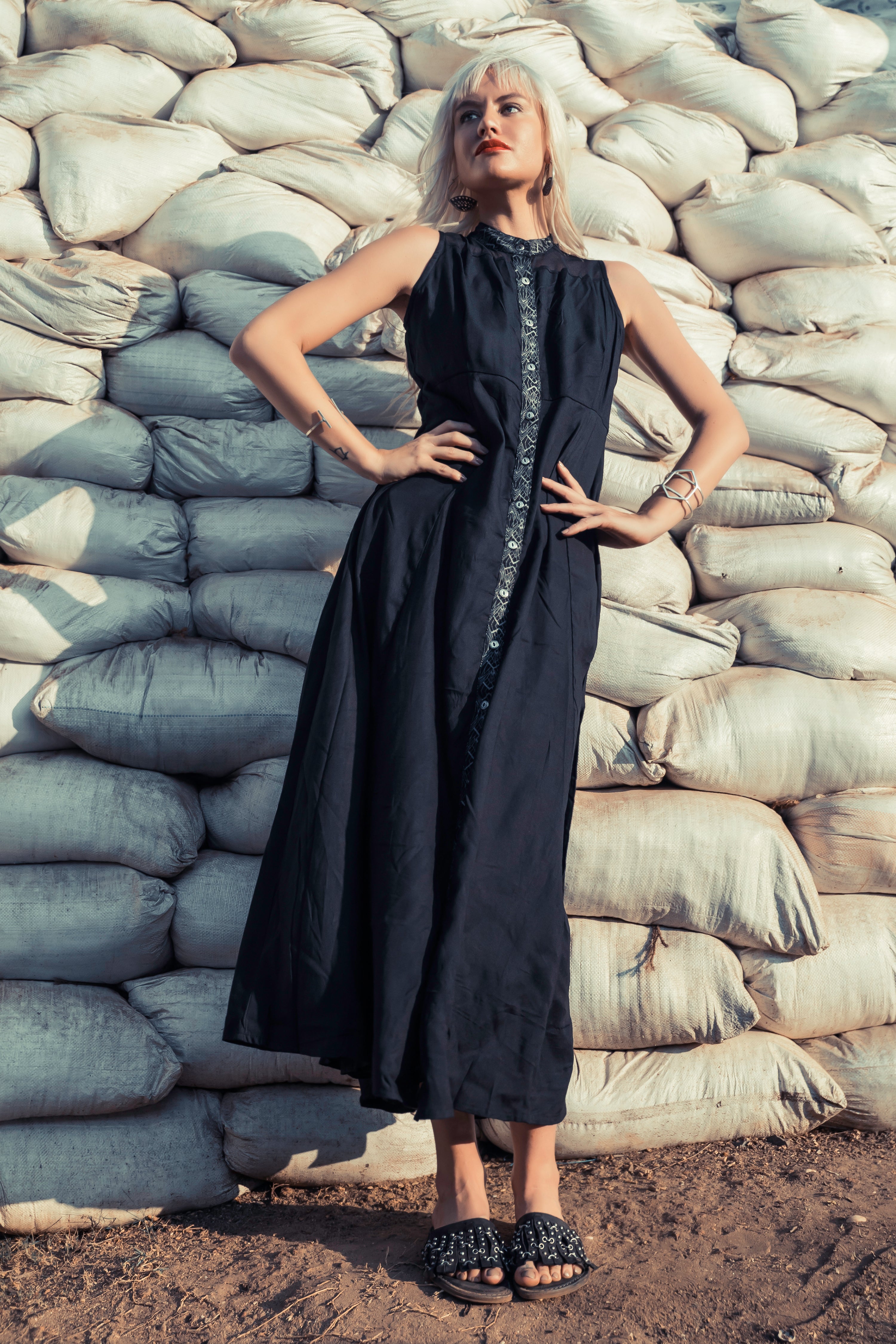 long black button up dress