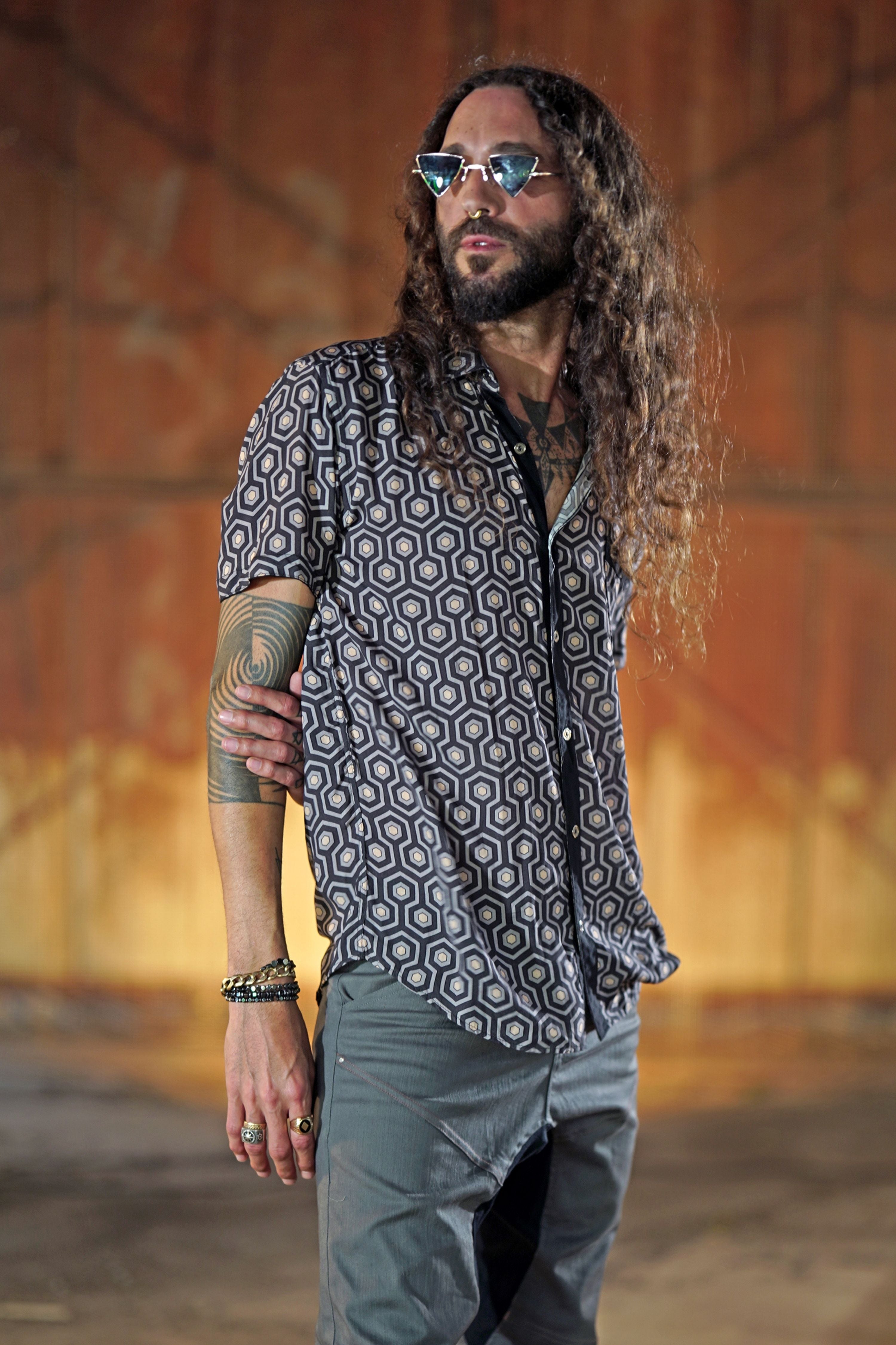 pattern button mens shirt