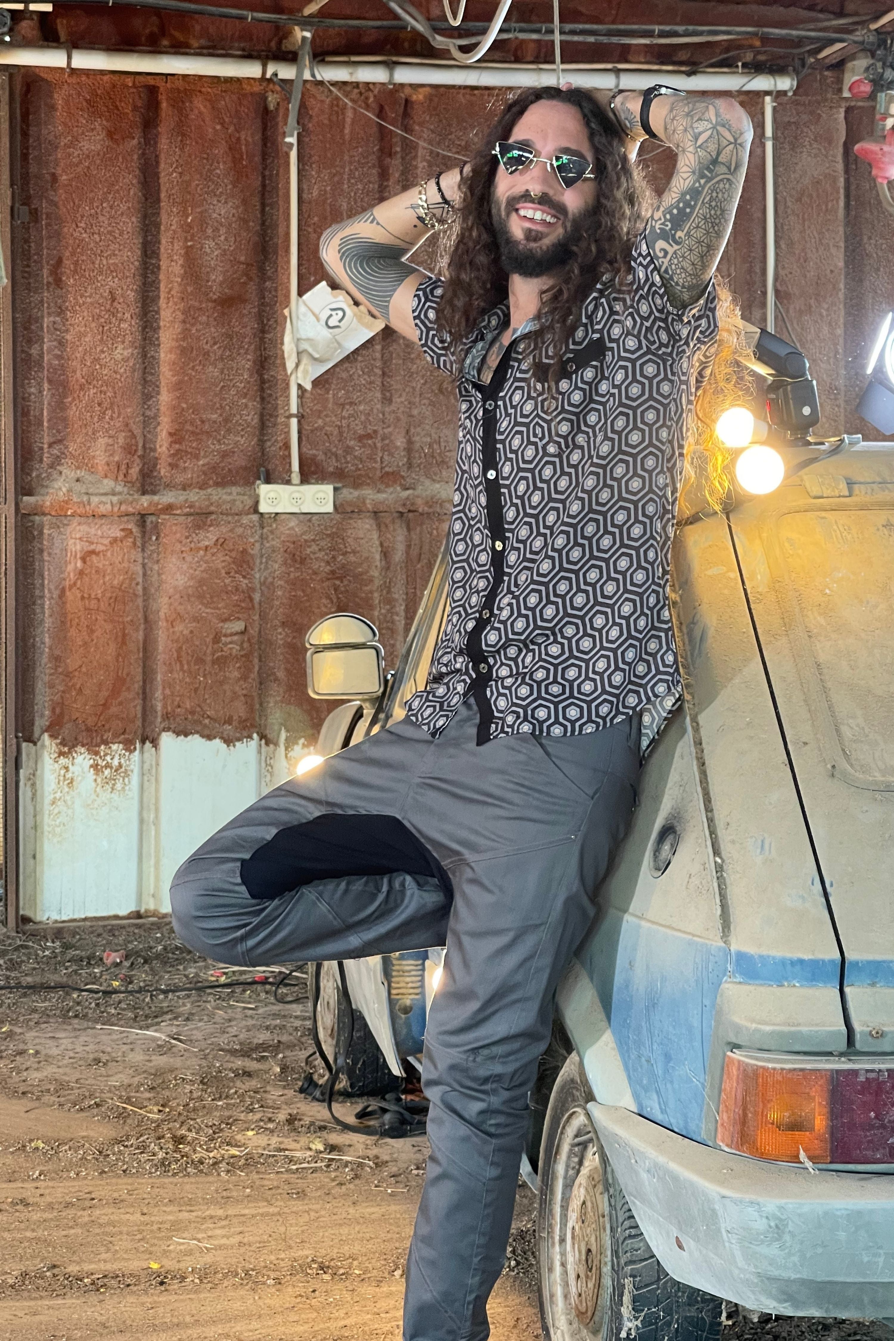 pattern button mens shirt