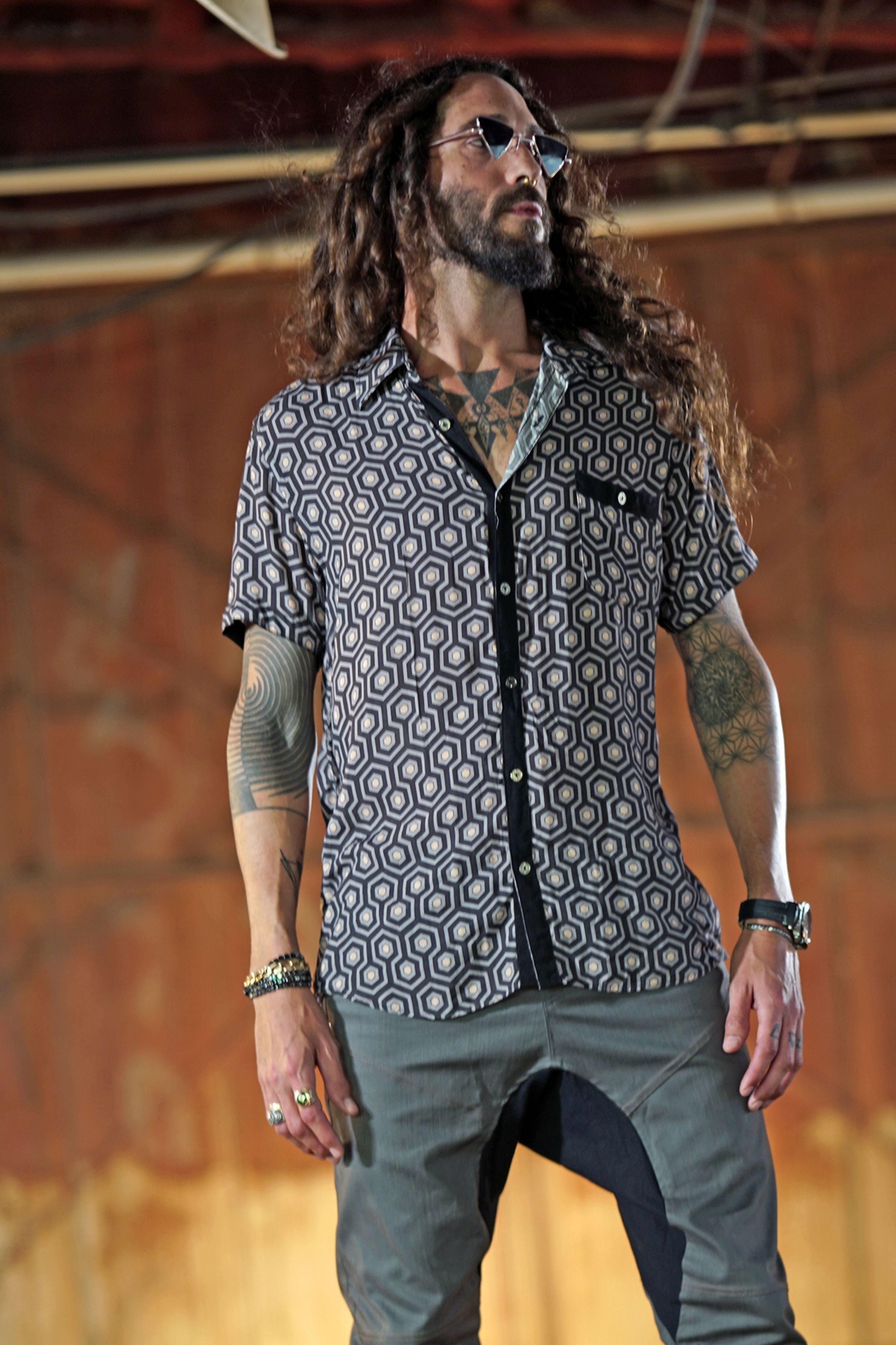 pattern button mens shirt