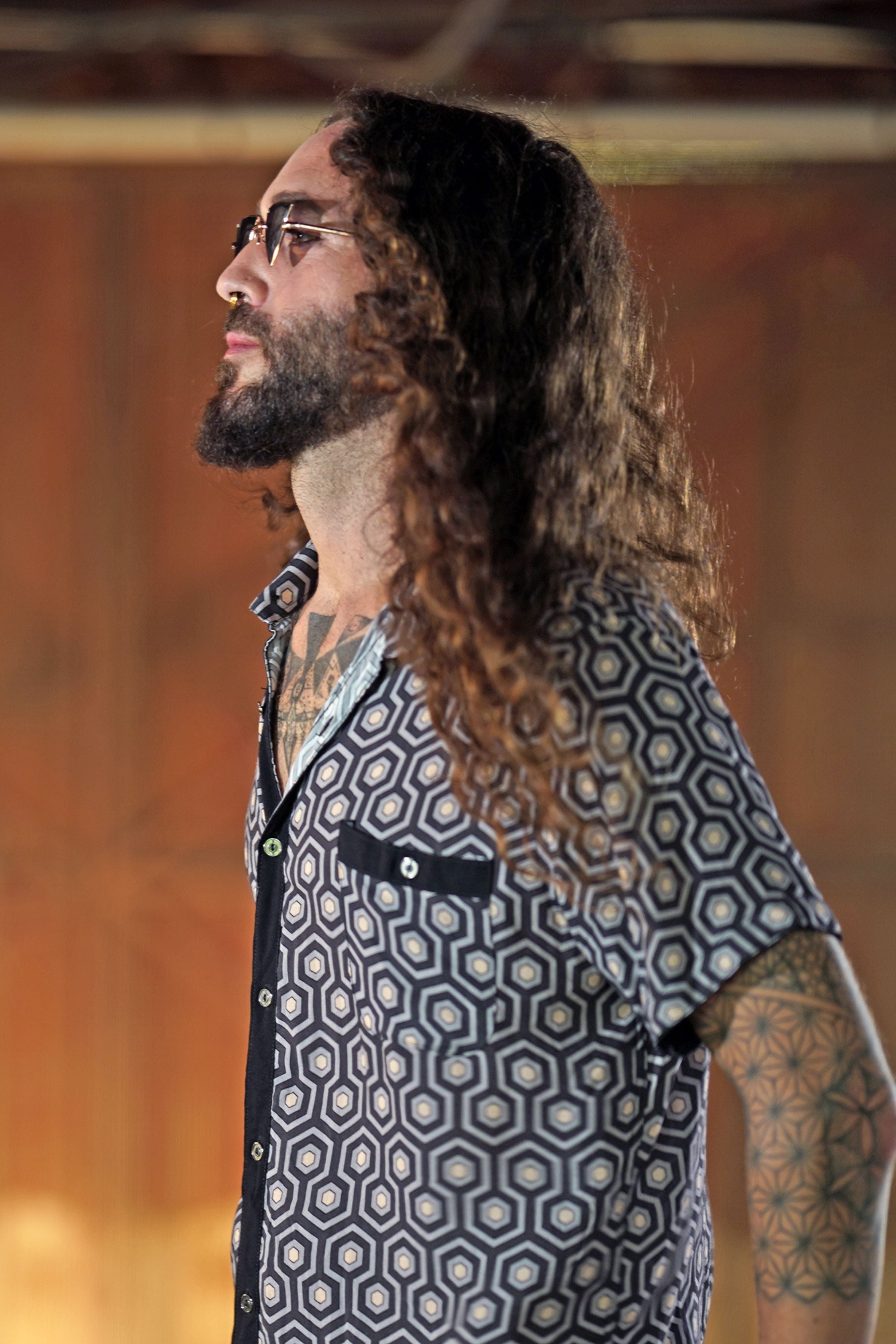 pattern button mens shirt