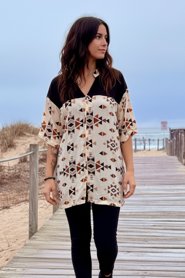 Button tunic dress -->  Triangle print