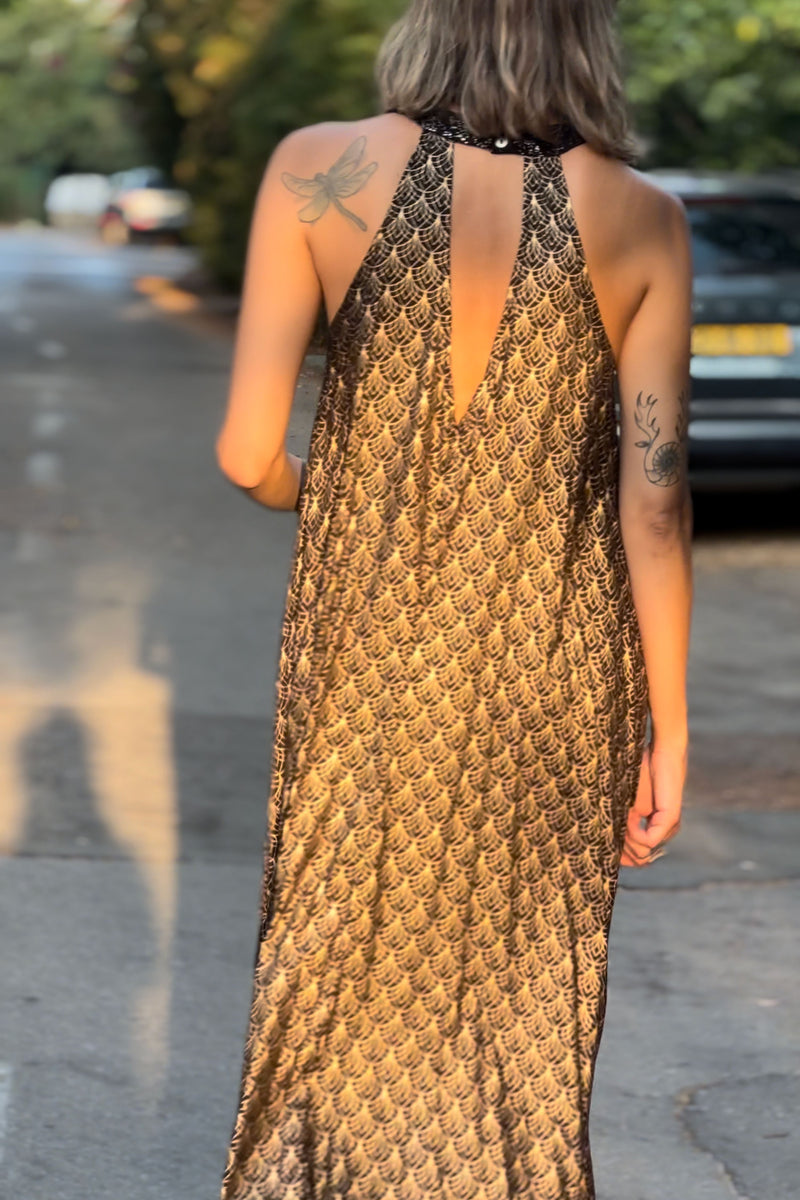 Nina maxi dress --> Gold print