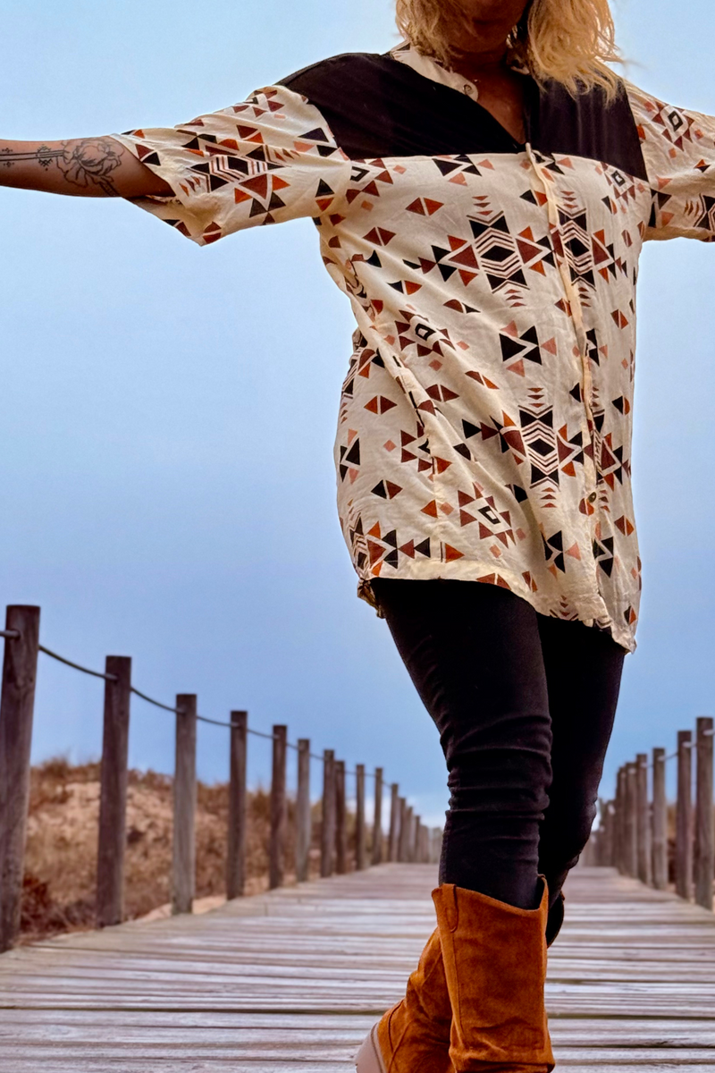 Button tunic dress -->  Triangle print