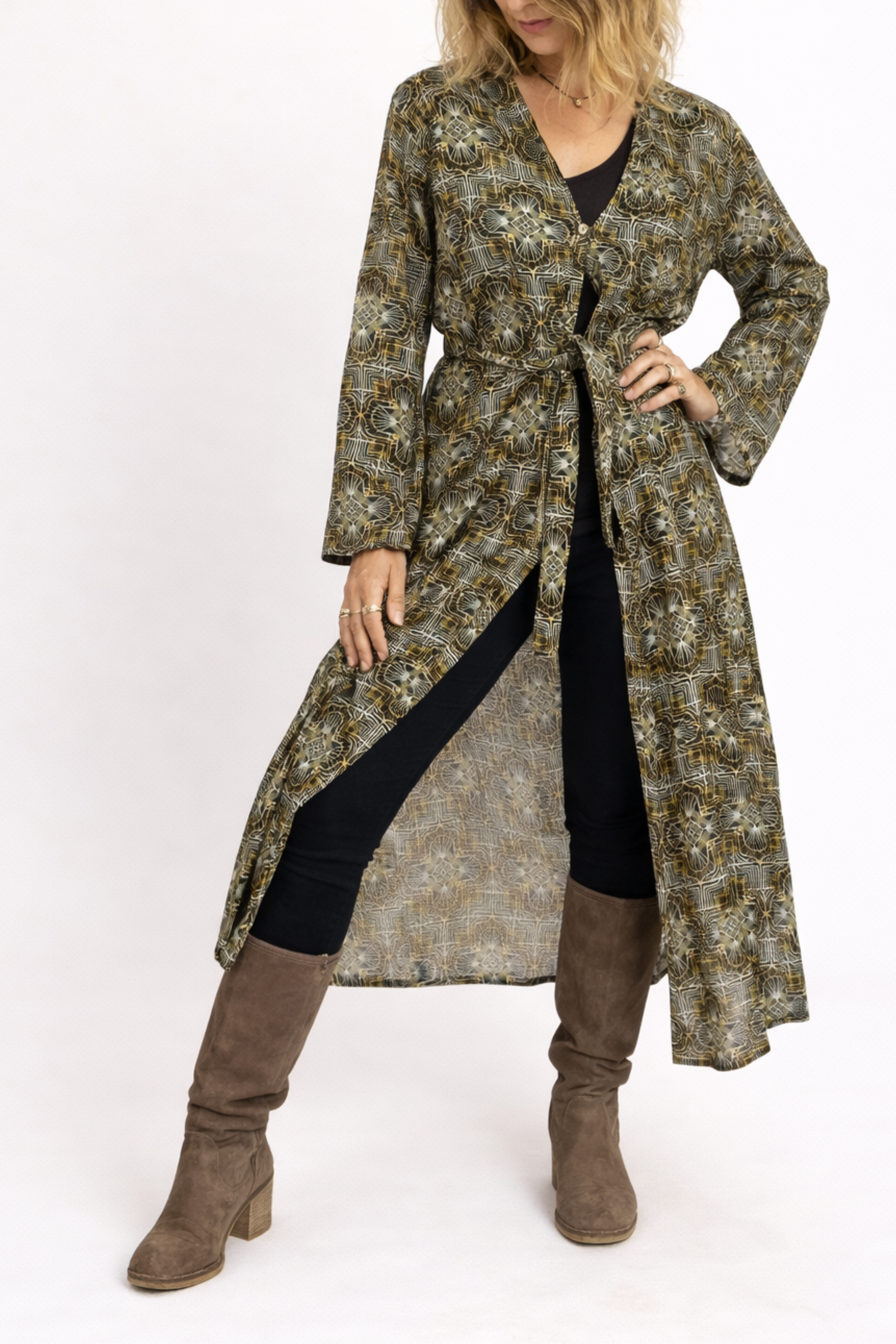 Luma Kimono Dress ✦ Gold Mandala Print