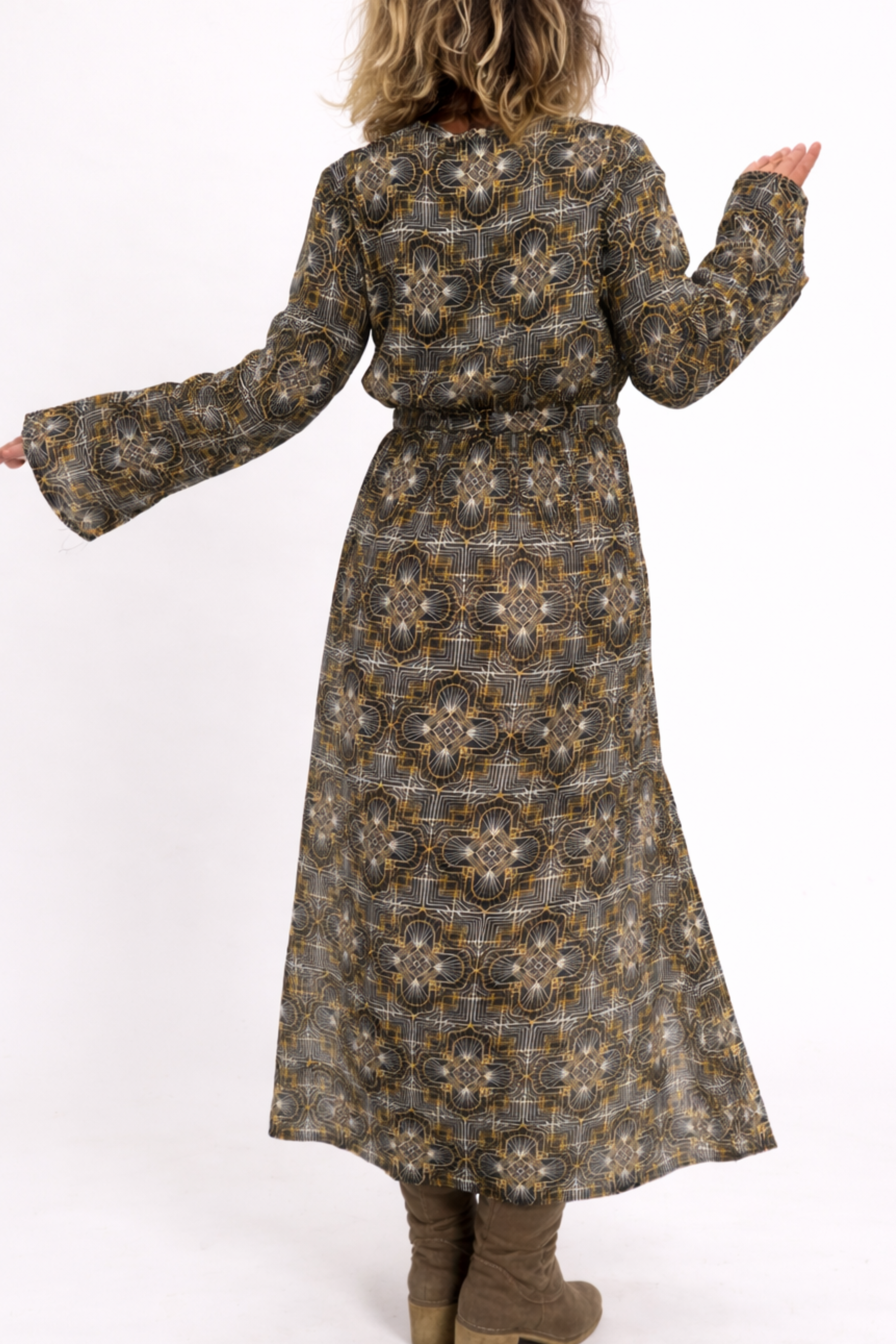 Luma Kimono Dress ✦ Gold Mandala Print