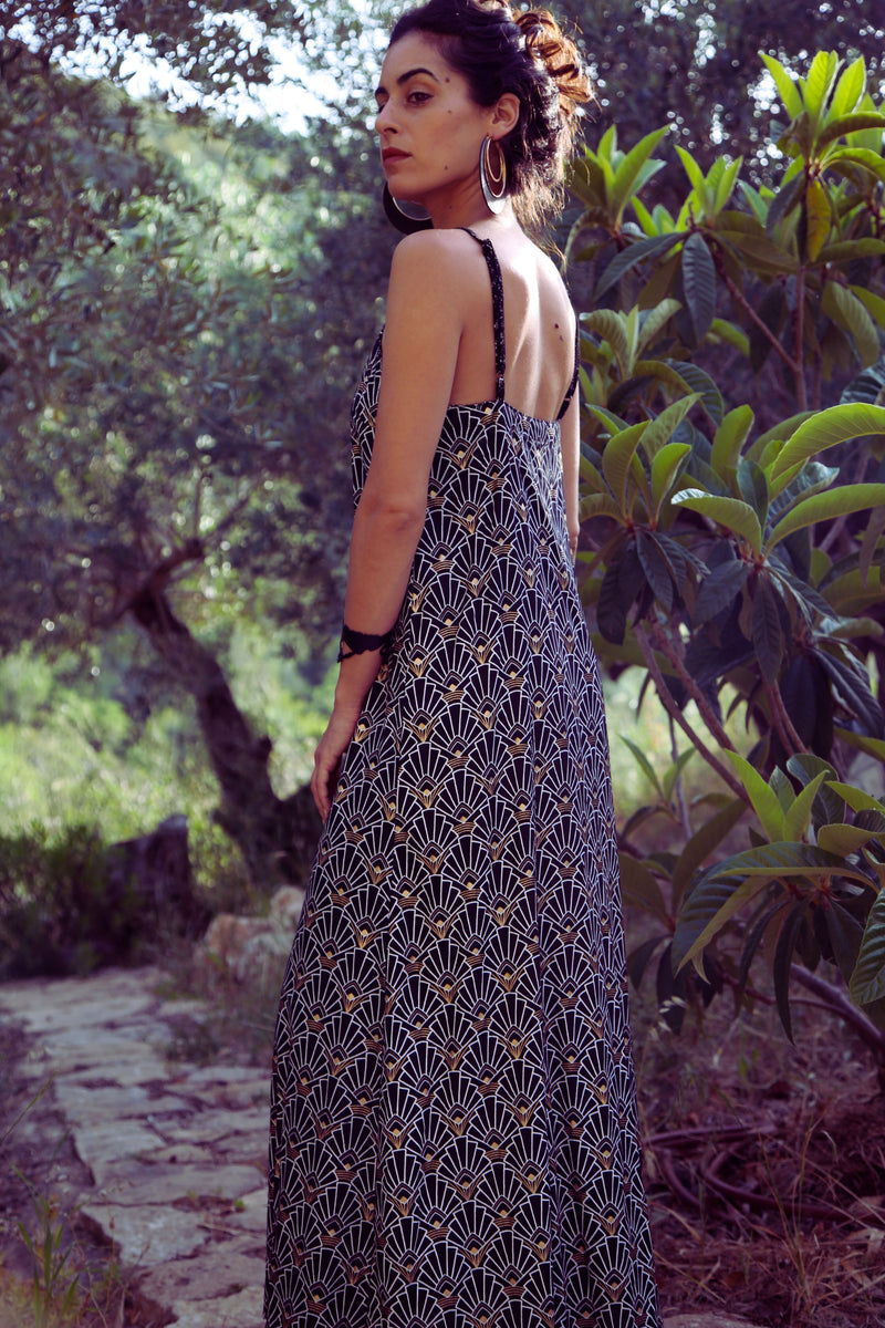 Nika maxi dress --> Gold Print