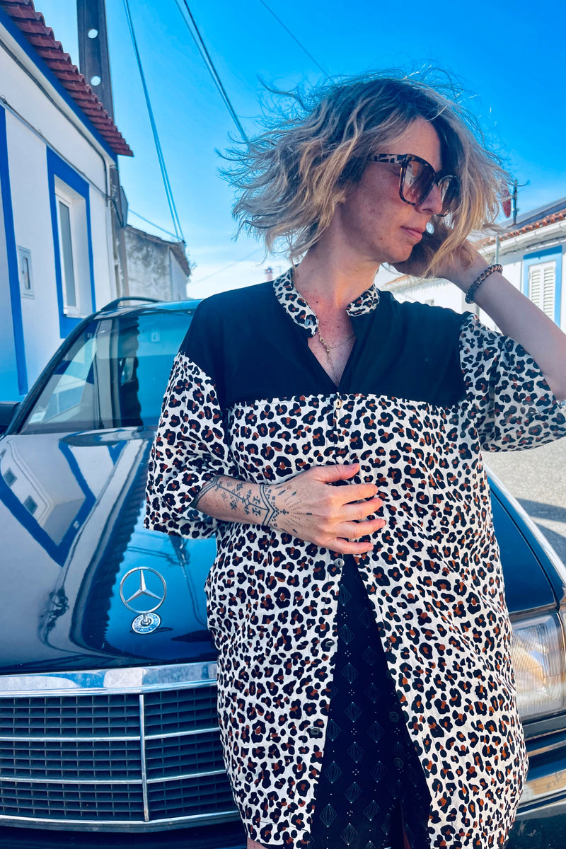 Button tunic dress -->  Leopard print
