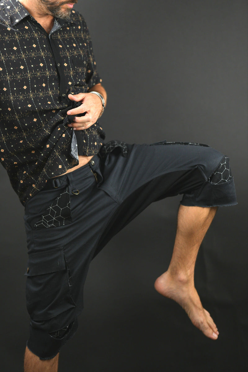 black Drop Crotch Shorts for Men