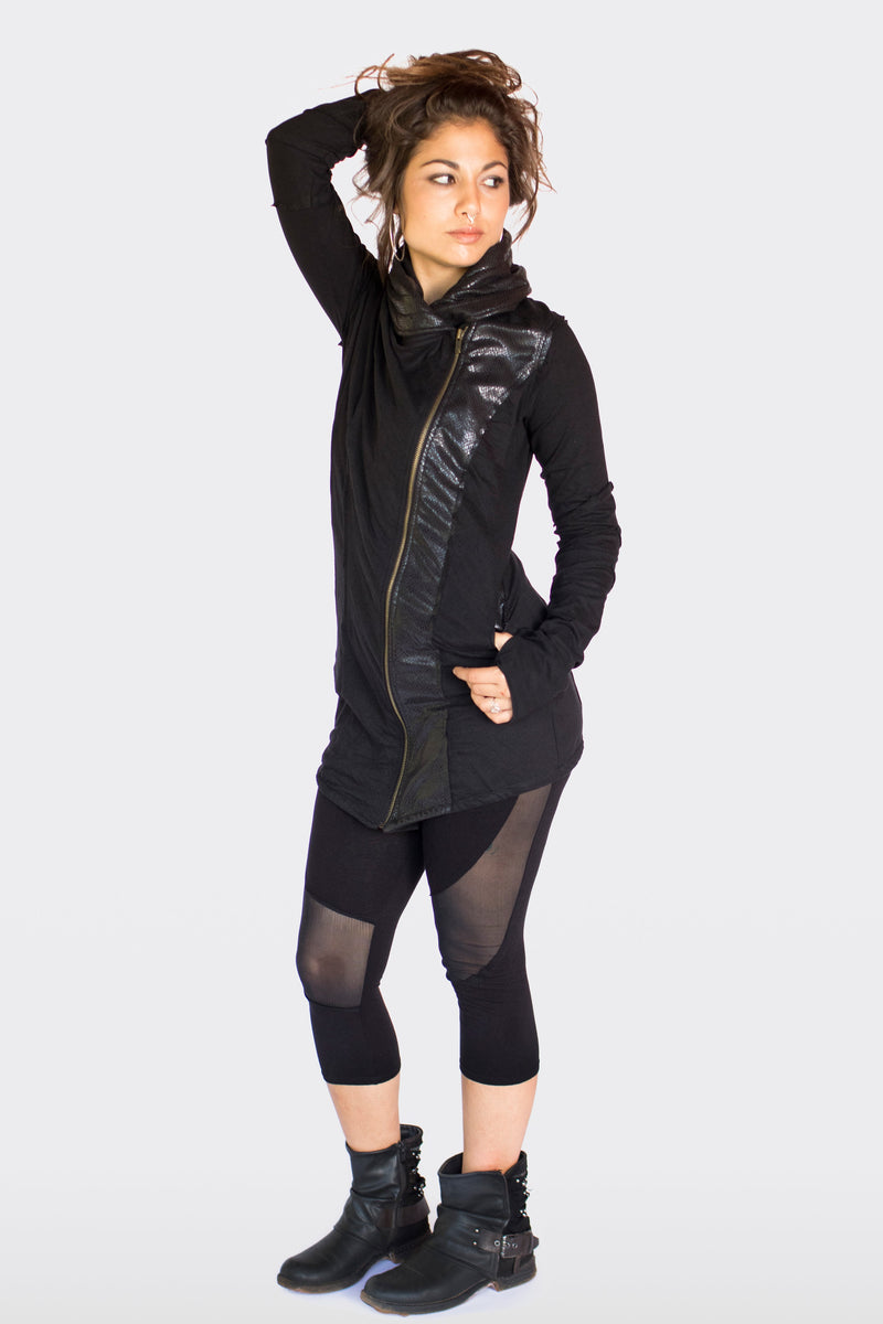 asymmetric black jacket
