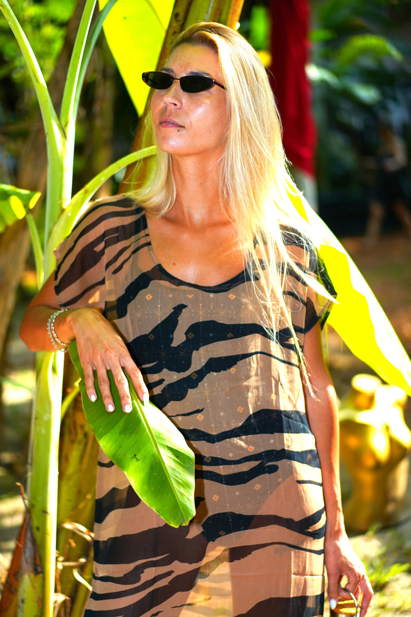 Beach Kaftan Dress Brown print