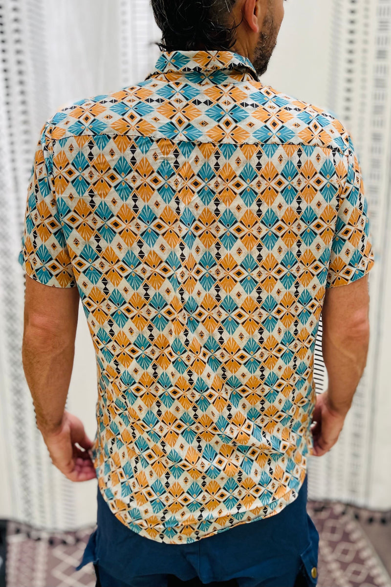 button shirt with retro print mens