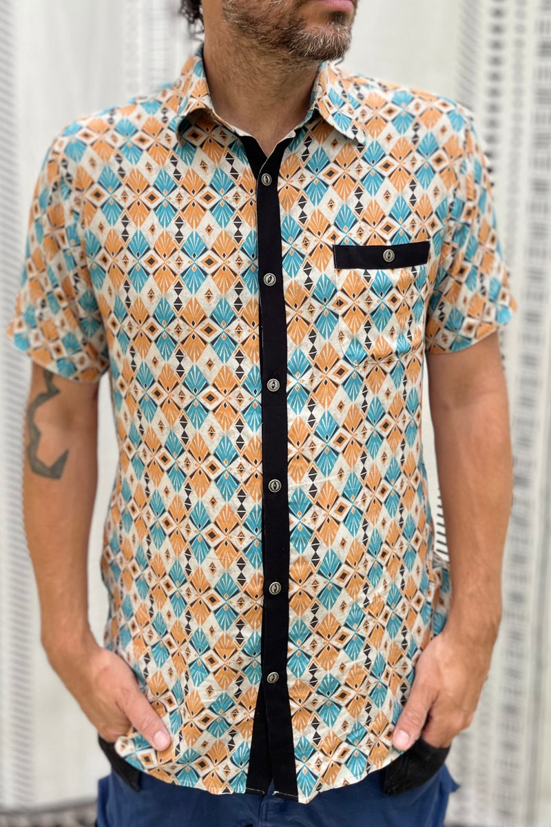 mens button shirt with retro print