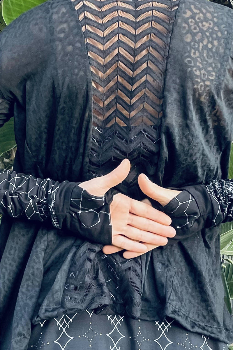 designer black cardigan with thumb holes